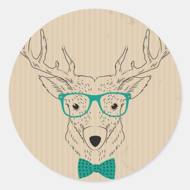 Hipster Reindeer Elk mit Gläsern grungelig Weihnac Runder Aufkleber (Vorderseite)