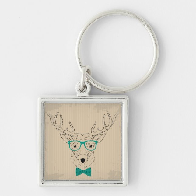 Hipster Reindeer Elk mit Gläsern grungelig Weihnac Schlüsselanhänger (Vorne)