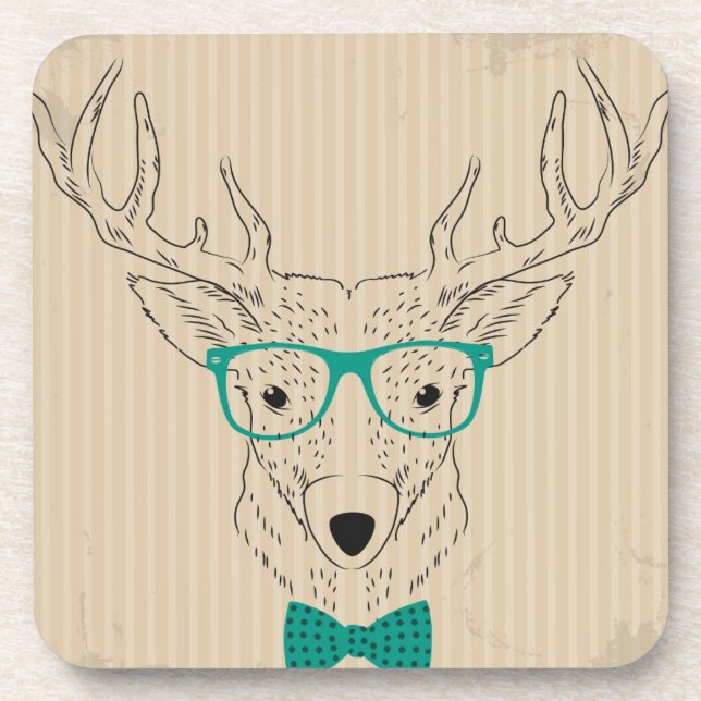 Hipster Reindeer Elk mit Gläsern grungelig Weihnac Untersetzer (Vorderseite)