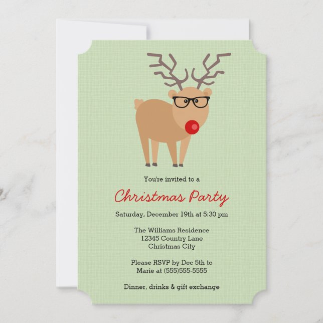 Hipster Reindeer Green Party Einladung (Vorderseite)