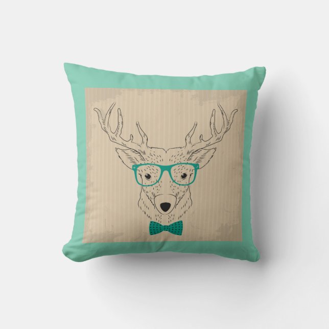 Hipster Rentierelch mit Brille Weihnachten Kissen (Vorderseite)