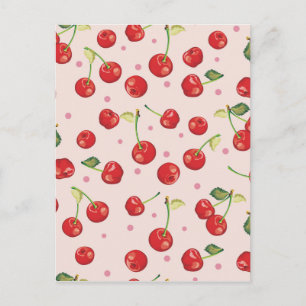 Hipster,retro,Kirsche,Muster,rot,rosa,blass,süß, Postkarte