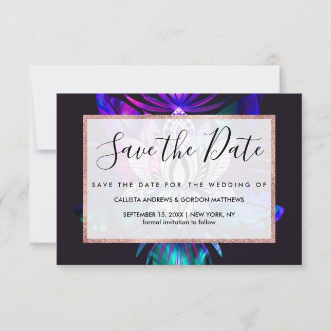Hipster Retro Tech Aquamarine Lila Lotus Blume Lea Save The Date (Vorderseite)