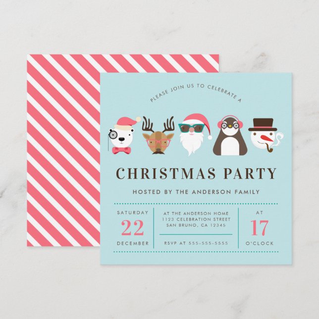 Hipster Santa & Friends Party Einladung (Vorne/Hinten)