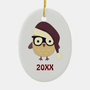 Hipster Santa Owl Keramikornament