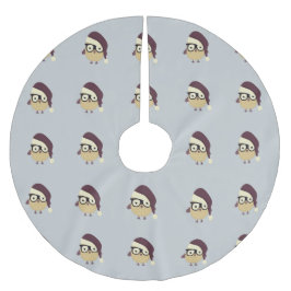 Hipster Santa Owl Polyester Weihnachtsbaumdecke