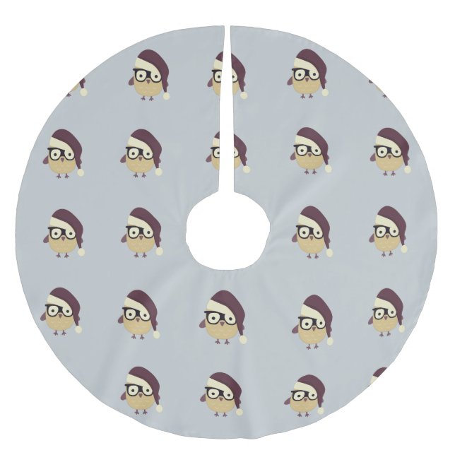 Hipster Santa Owl Polyester Weihnachtsbaumdecke (Vorderseite)