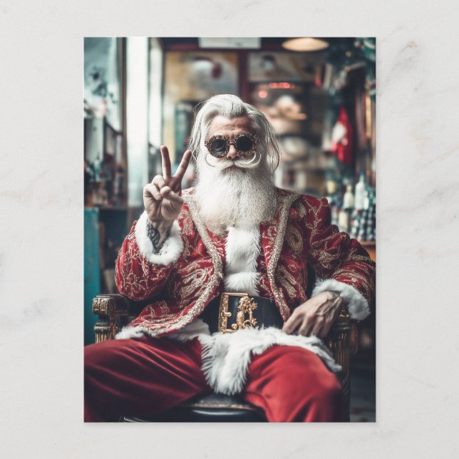 Hipster Santa Strike a Pose Feiertagspostkarte (Vorderseite)