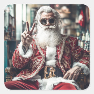 Hipster Santa Strike a Pose Quadratischer Aufkleber