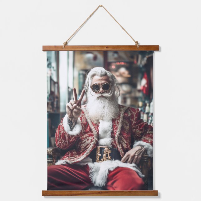 Hipster Santa Strike a Pose Wandteppich Mit Holzrahmen (Vorderseite)