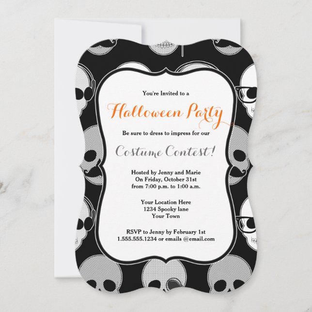 Hipster-Schädel-Halloween-Party-Einladung Einladung (Vorderseite)