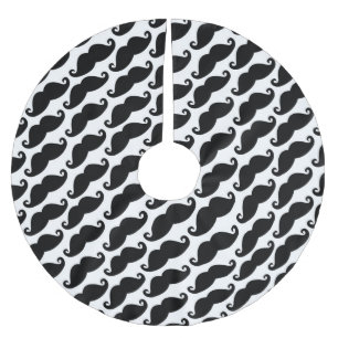 Hipster-Schnurrbart-weißes und schwarzes Muster Polyester Weihnachtsbaumdecke