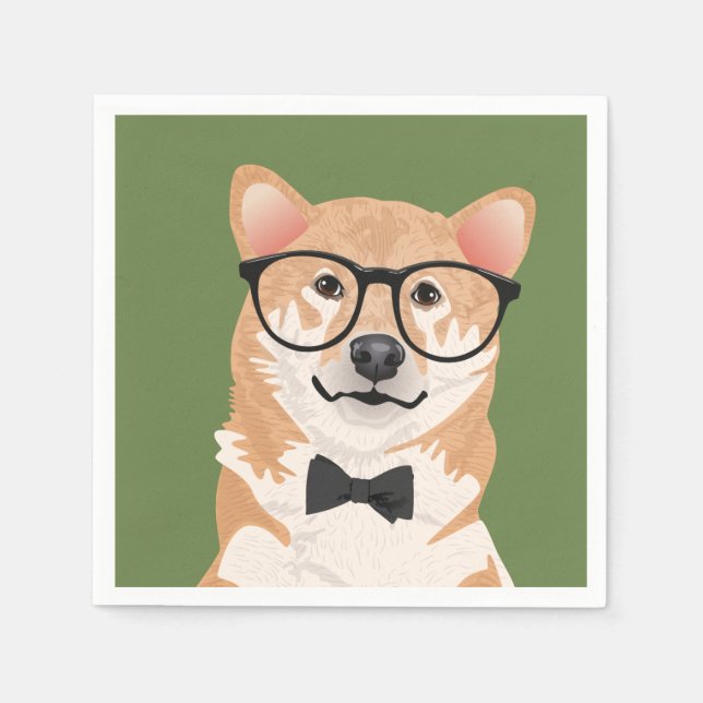 Hipster Shiba Inu Paper Napkin Party Serviette (Vorderseite)