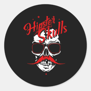 Hipster Skull Logo Skull Mustache Mustached Sungle Runder Aufkleber