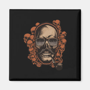 Hipster Skull Pipe Mustache Extravagant Sungles St Magnet