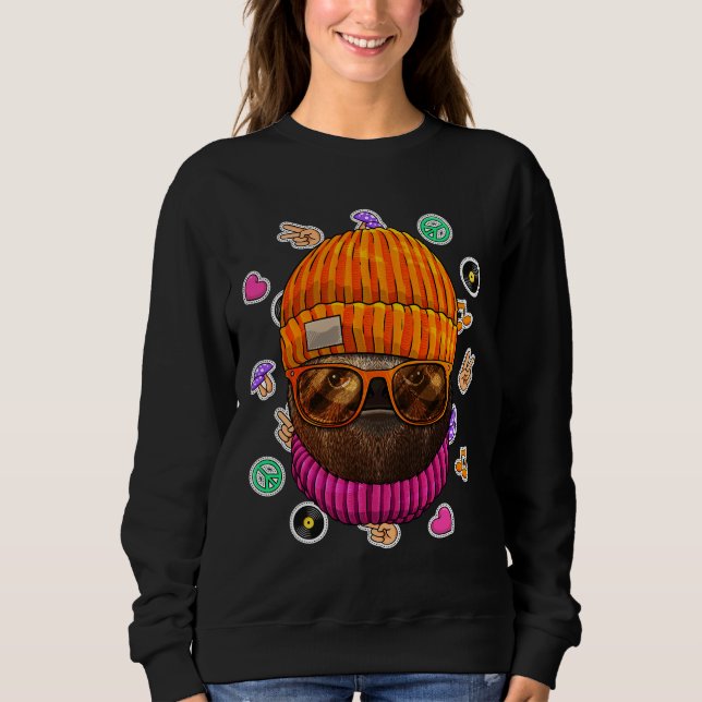 Hipster Sloth Geek Nerd Glasses Animal Liebe Peace Sweatshirt (Vorderseite)