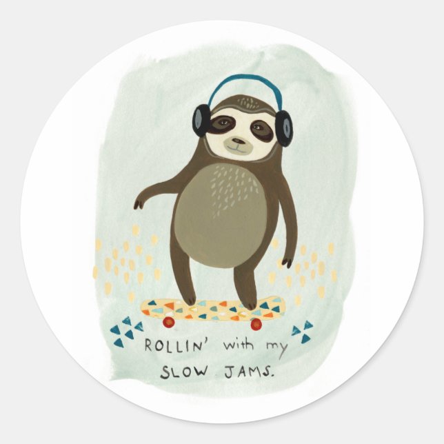 Hipster Sloth | Rollin' mit meinen langsamen Marme Runder Aufkleber (Vorderseite)
