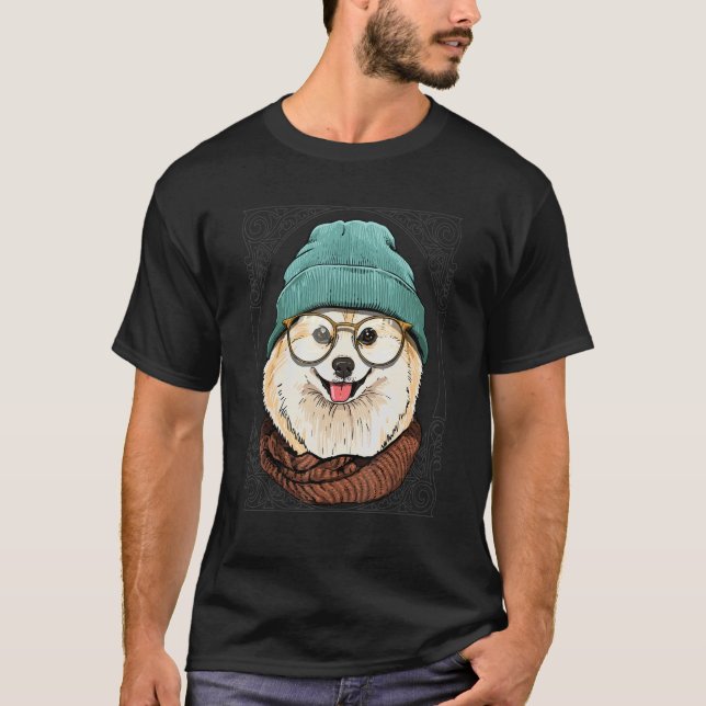 Hipster Spitz Animal Wear Sonnenbrille Welpe T-Shirt (Vorderseite)
