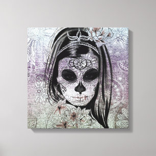 Hipster Sugar Skull Lady Leinwanddruck