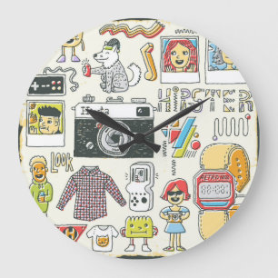 Hipster Swag: Handgezeichnetes Doodle-Set Große Wanduhr