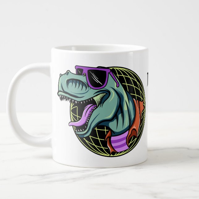 Hipster T-Rex benutzerdefinierte Monogramm-Jumbo-T Jumbo-Tasse (Links)