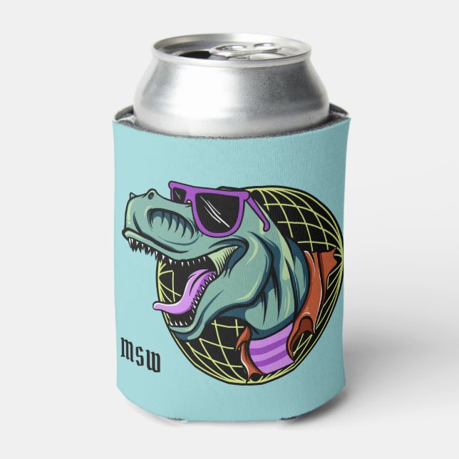 Hipster T-Rex benutzerdefiniertes Monogramm kann k Dosenkühler (Kanne Vorderseite)
