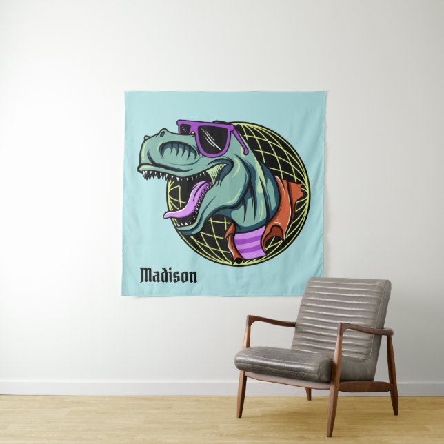 Hipster T-Rex individuelle Name & Farbtapeten Wandteppich (Beispiel (Horizontal))
