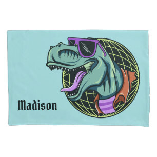 Hipster T-Rex personnalisé nom et taies d'oreiller