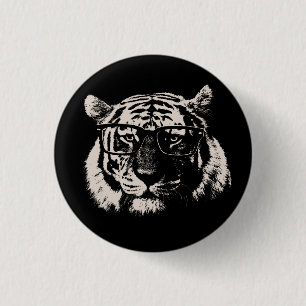 Hipster-Tiger mit Gläsern Button