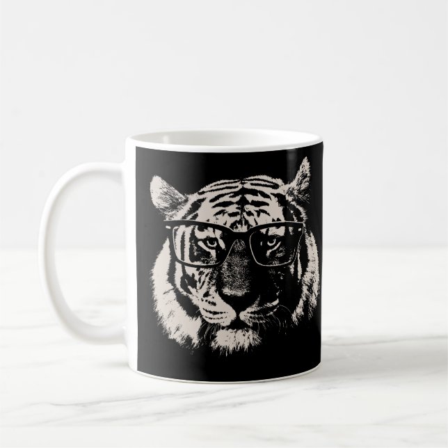 Hipster-Tiger mit Gläsern Kaffeetasse (Links)