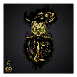 Hipster-Totenkopf Skulls Gold und Bart Poster