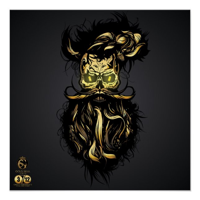 Hipster-Totenkopf Skulls Gold und Bart Poster (Vorderseite)