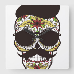 Hipster-Totenkopf-Tag Quadratische Wanduhr