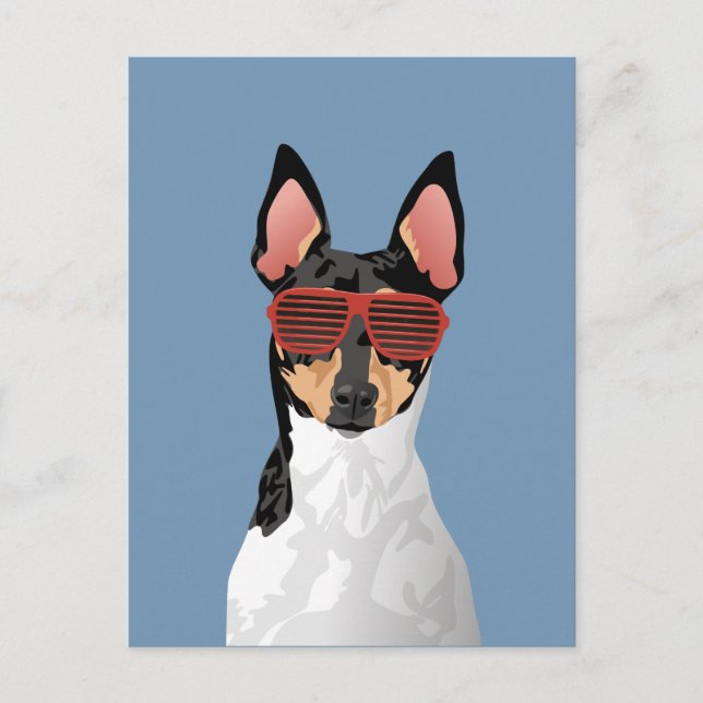 Hipster Toy Fox Terrier Postkarte für Hundefreunde (Vorderseite)