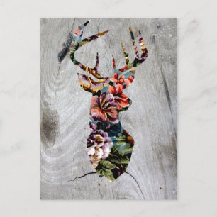 Hipster-Vintage-Blumen-Hirschkopf-Silhouette Postkarte