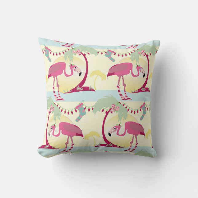 Hipster Weihnachten Flamingo Palm Holiday Szene Kissen (Vorderseite)