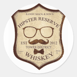 Hipster-Whiskey-Logo Runder Aufkleber