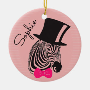 Hipster Zebra mit dem Namen "Top Hut" und "Bow Kra Keramik Ornament