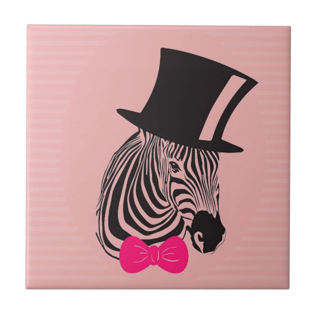 Hipster Zebra mit Top-Hut und Bow-Krawatte Fliese (Vorderseite)