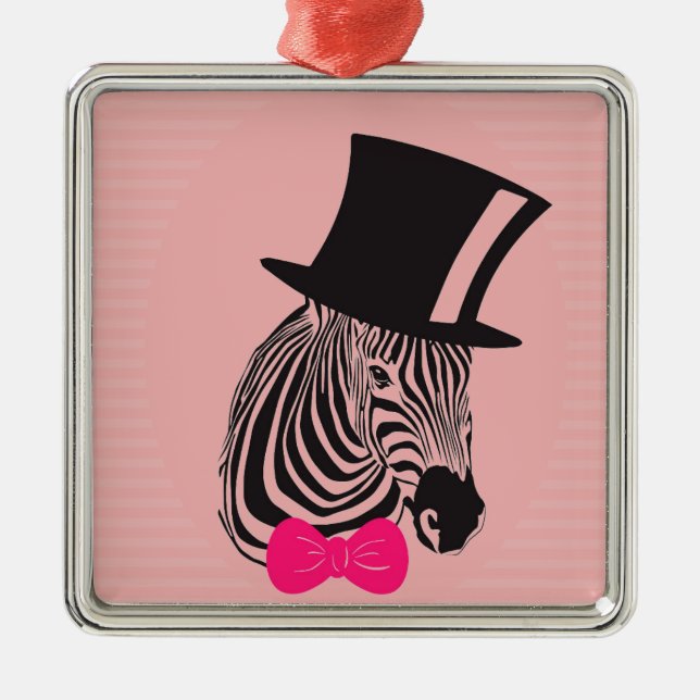Hipster Zebra mit Top-Hut und Bow-Krawatte Ornament Aus Metall (Vorne)