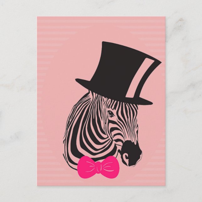Hipster Zebra mit Top-Hut und Bow-Krawatte Postkarte (Vorderseite)