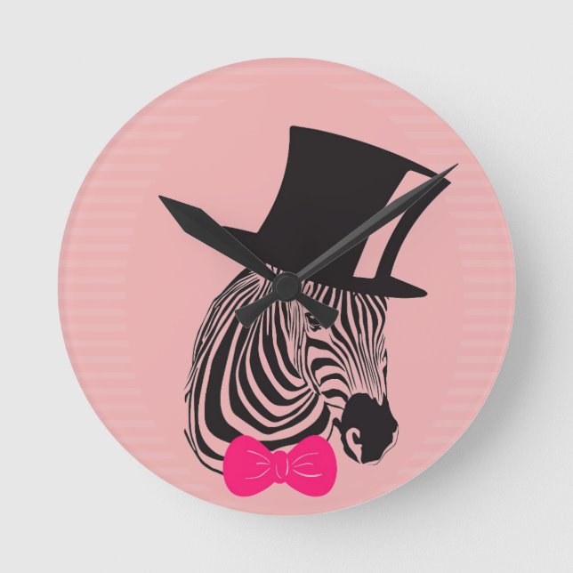 Hipster Zebra mit Top-Hut und Bow-Krawatte Runde Wanduhr (Vorderseite)