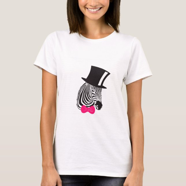 Hipster Zebra mit Top-Hut und Bow-Krawatte T-Shirt (Vorderseite)