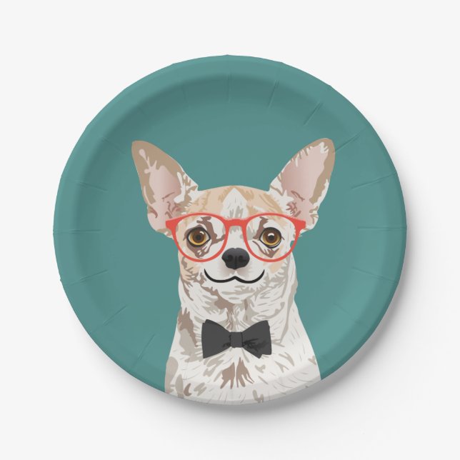 Hipsterchihuahua-Papierplatten-Party Pappteller (Vorderseite)