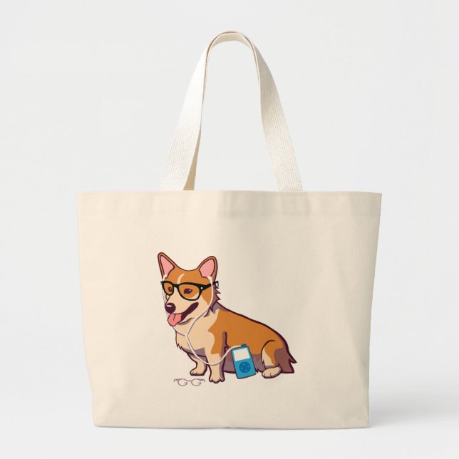 HipsterCorgi (ohne Text) Jumbo Stoffbeutel (Vorne)