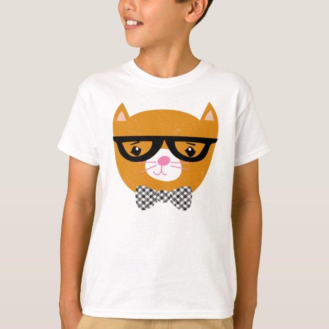 Hipsterkatzen-Shirt mit Gläsern und Bogen-Krawatte T-Shirt (Vorderseite)