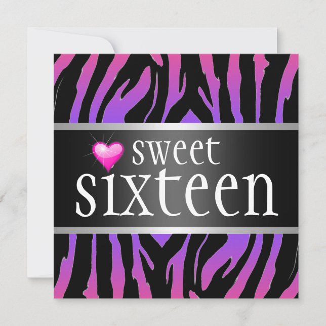 Hipsterlila Zebra 16. Geburtstag Einladung (Vorderseite)