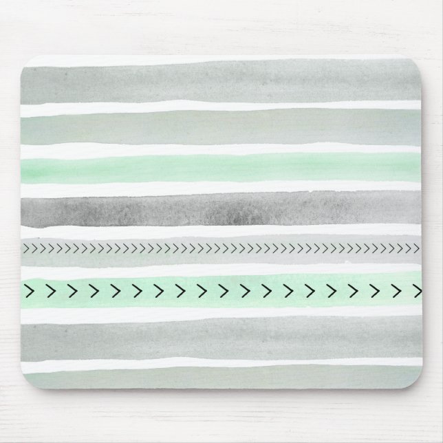 Hipstertadelloser grüner grauer Watercolor Stripes Mousepad (Vorne)