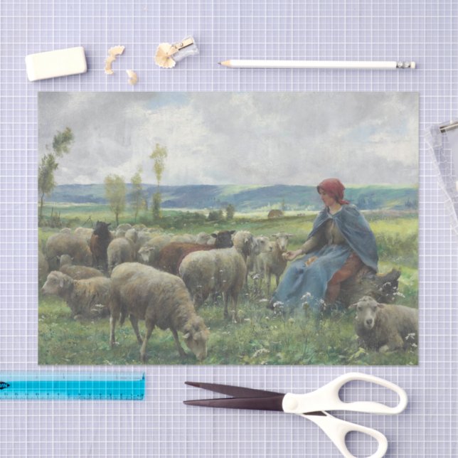 Hirdess and Sheep von Julien Dupre Seidenpapier (Handwerk)