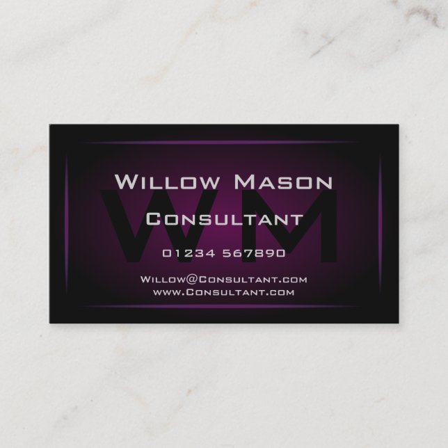 HiRes Lila Monogram Beruflich Business Card Visitenkarte (Vorderseite)